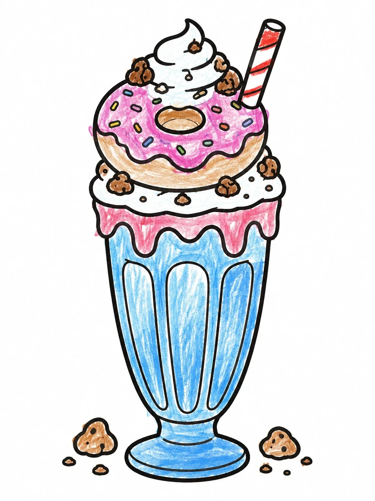 Colored example of the Loaded Donut Milkshake coloring page