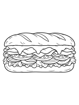 Free printable Loaded Submarine Sandwich With Fresh Veggies coloring page