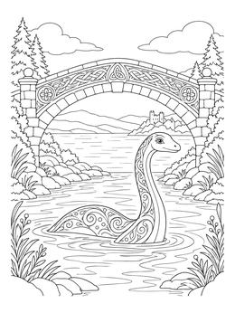 Free printable Loch Ness Monster By An Arched Stone Bridge coloring page