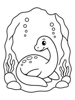 Free printable Cute Loch Ness Monster In An Underwater Cave coloring page