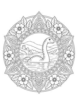 Free printable Loch Ness Monster Celtic Mandala coloring page