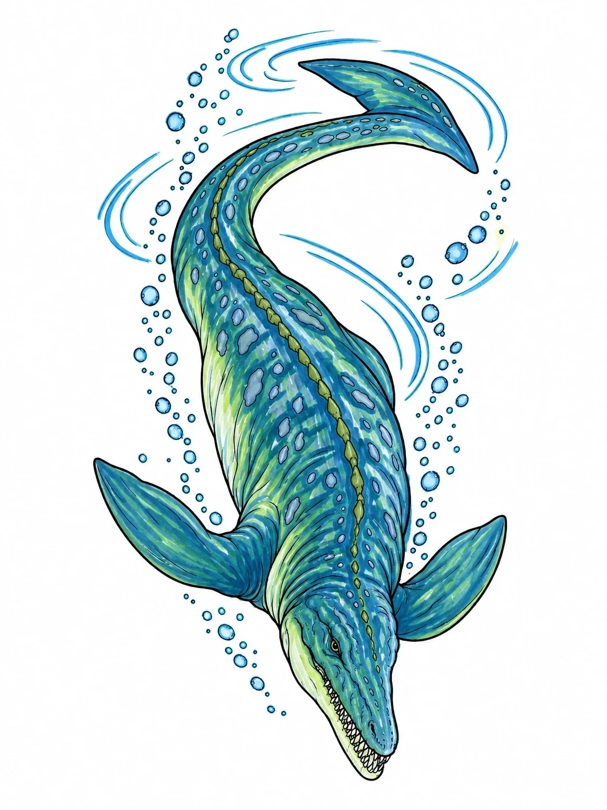 Colored example of the Loch Ness Monster Diving Deep coloring page