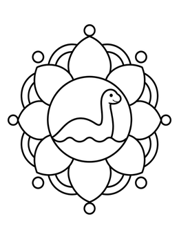 Free printable Loch Ness Monster Floral Mandala coloring page