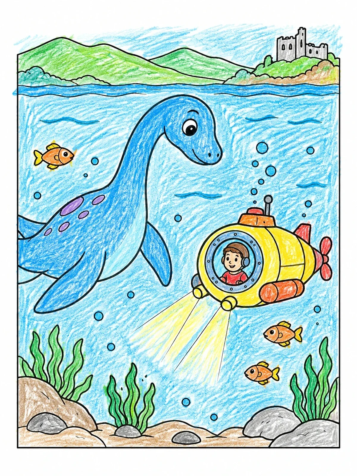 Colored example of the Nessie And The Little Submarine coloring page