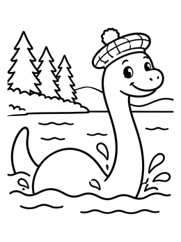 Free printable Loch Ness Monster In Plaid Beret coloring page