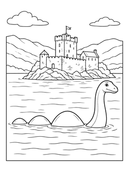 Free printable Loch Ness Monster And Castle coloring page