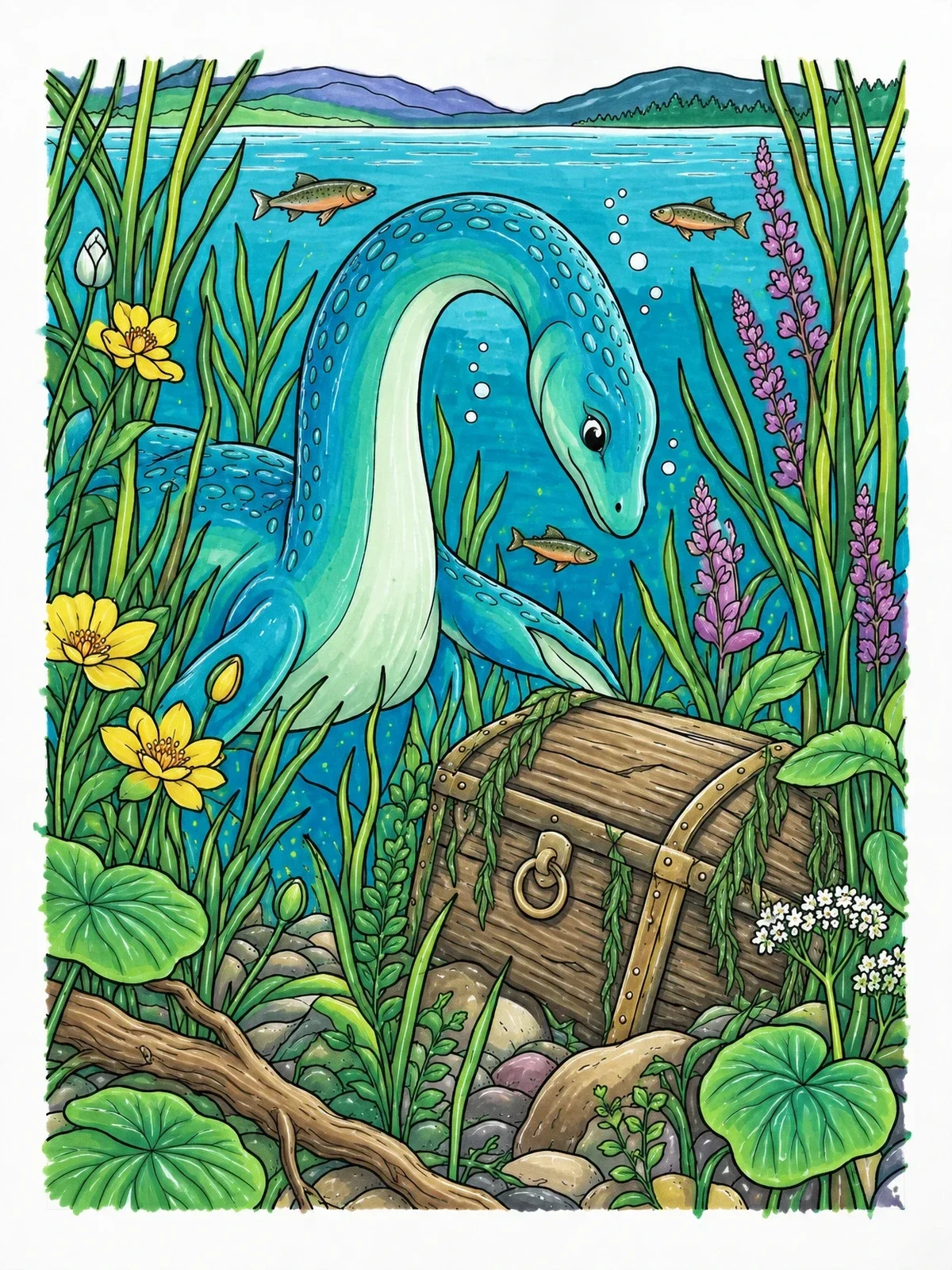 Colored example of the Nessie And The Sunken Treasure coloring page