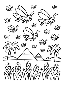 Free printable Locust Swarm Over Egyptian Wheat Fields coloring page