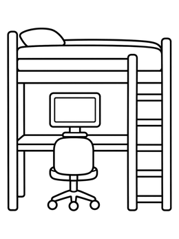 Free printable Cozy Loft Bed With Study Desk coloring page