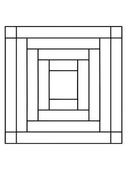 Classic geometric strips border a center square in this quilt coloring page.