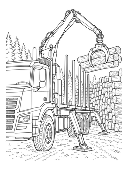 Free printable Log Loader Truck With Crane Arm coloring page