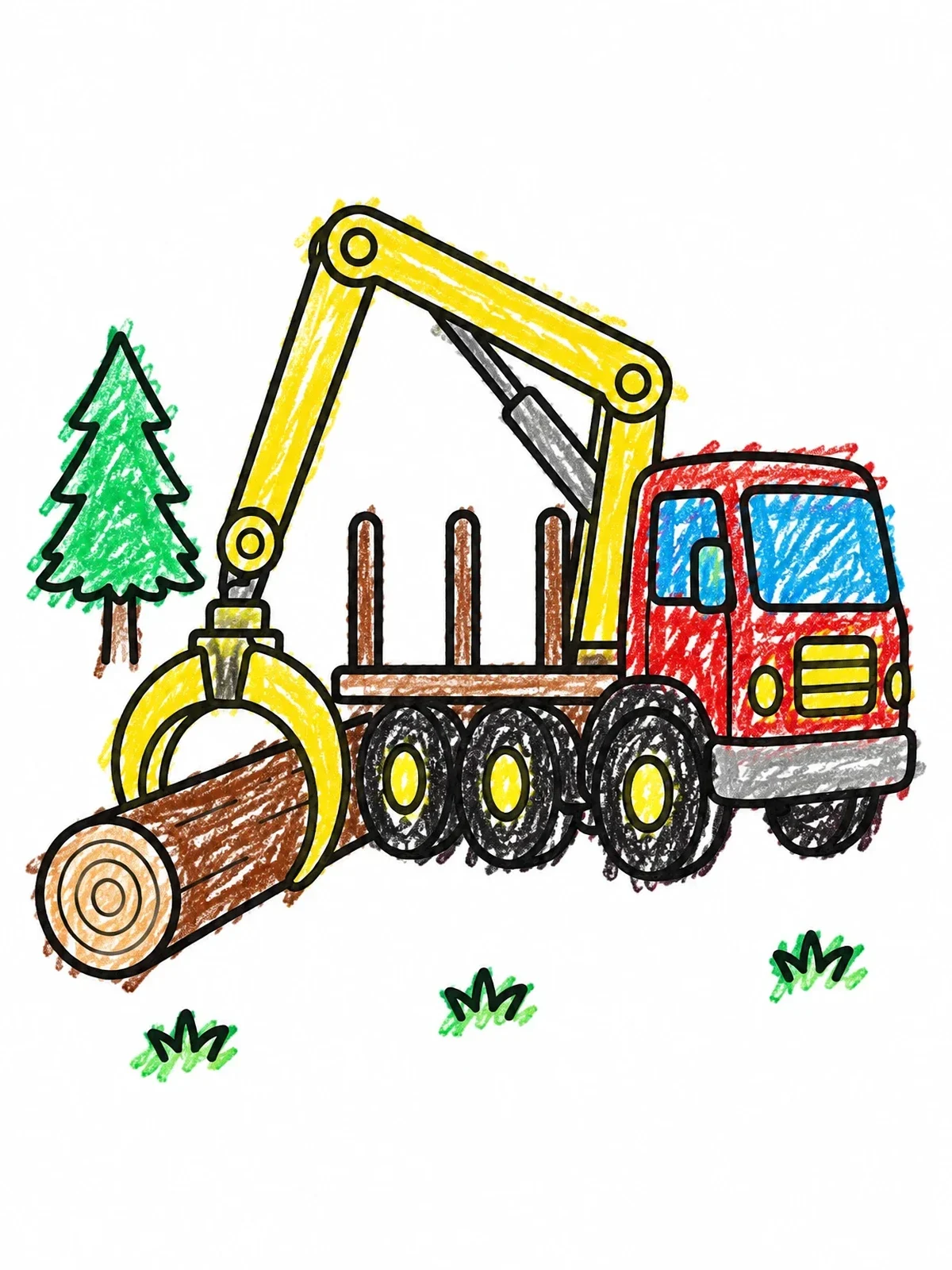 Colored example of the Log Loader Truck With Crane Arm coloring page
