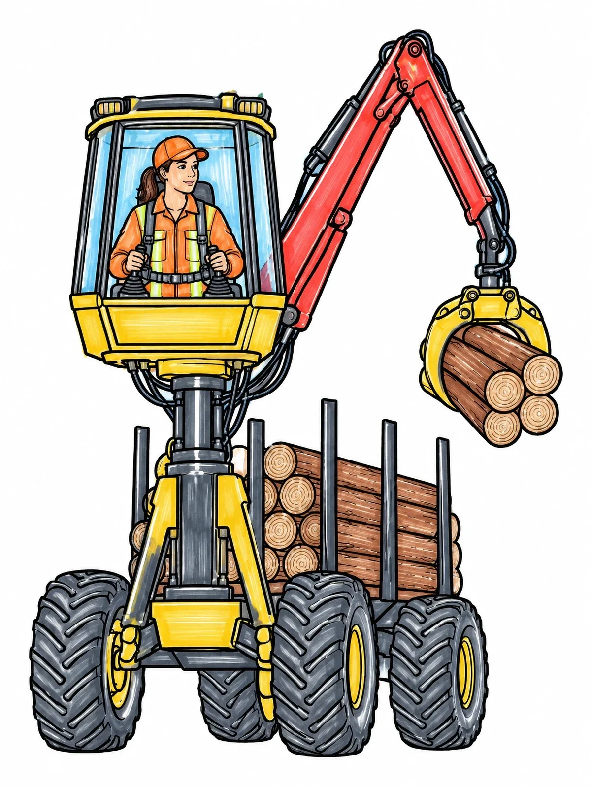 Colored example of the Forestry Operator In Timber Loader coloring page