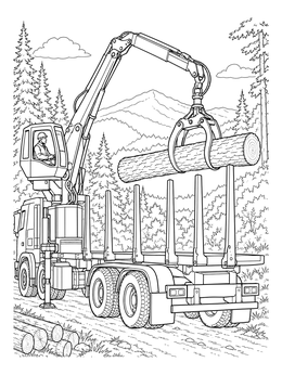 Free printable Hydraulic Crane Loading Timber Truck coloring page
