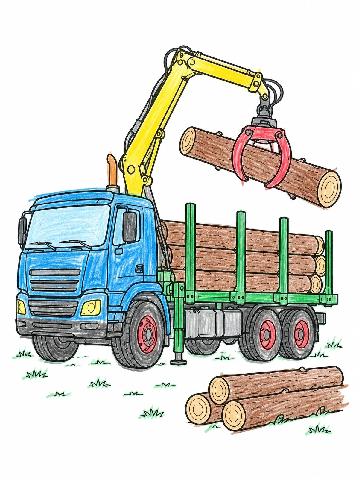 Colored example of the Logging Truck With Crane Claw coloring page