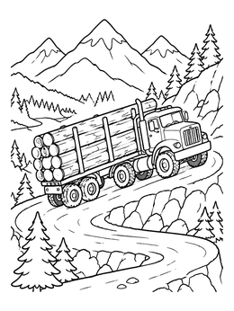 Free printable Logging Truck On Mountain Road coloring page