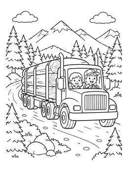 Free printable Logging Truck In The Mountains coloring page