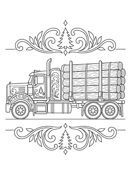 Free printable Loaded Semi Logging Truck With Ornaments coloring page