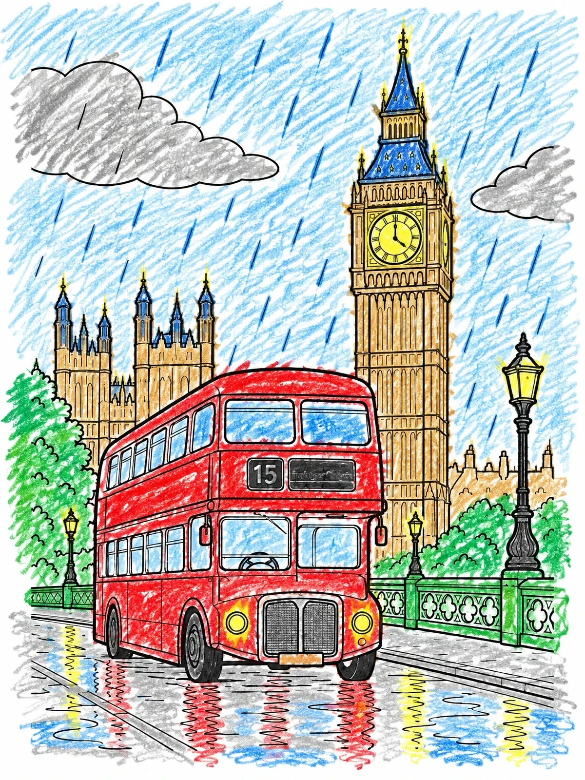 Colored example of the Double Decker Bus By Big Ben coloring page