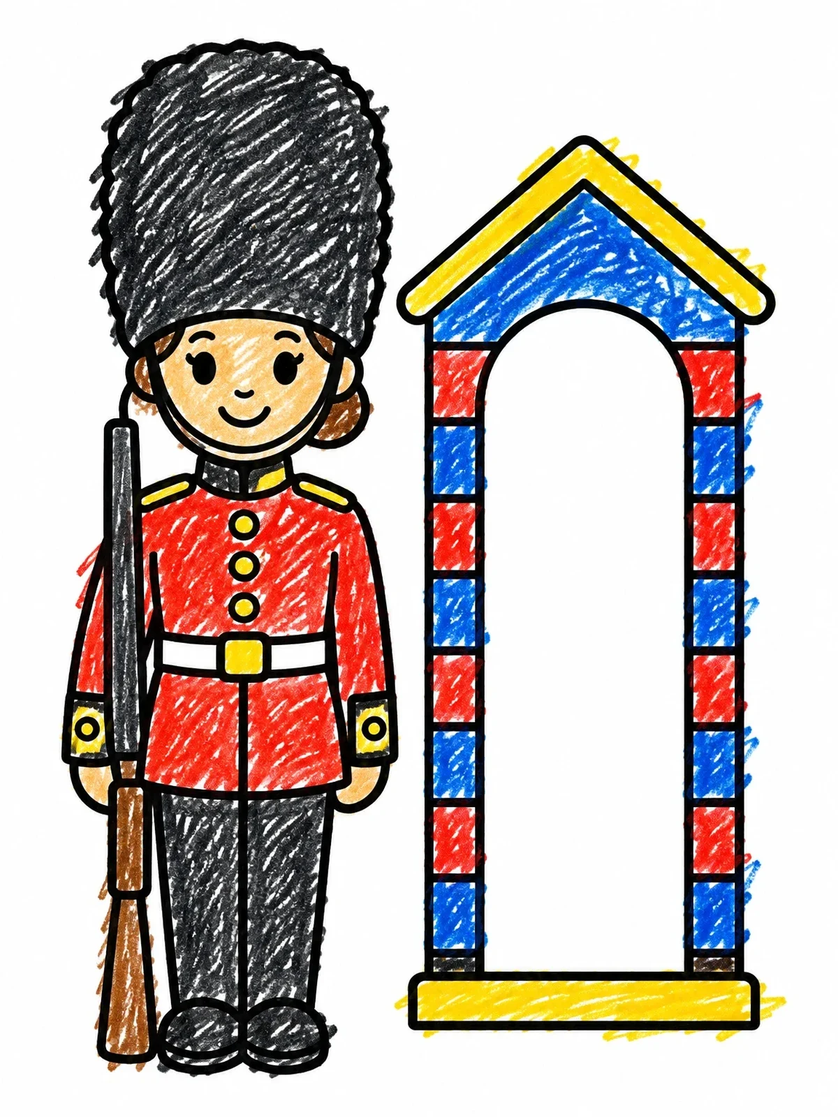 Colored example of the Cute Royal Guard And Sentry Box coloring page