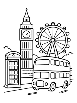 Free printable London Landmarks And Red Bus coloring page