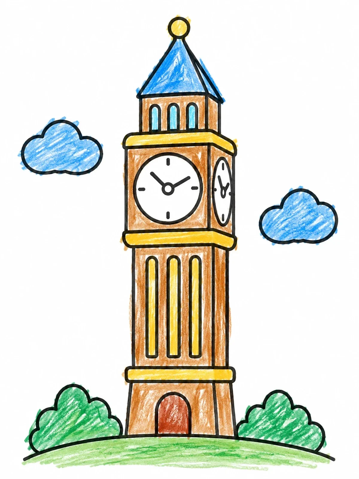 Colored example of the Simple Big Ben Clock Tower coloring page