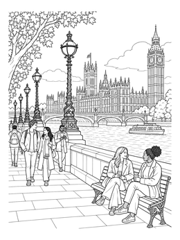 Free printable Thames Riverbank And Big Ben coloring page