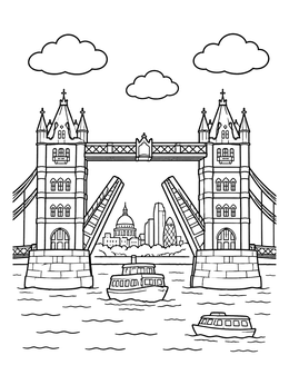 Free printable Tower Bridge Opening Over River Thames coloring page