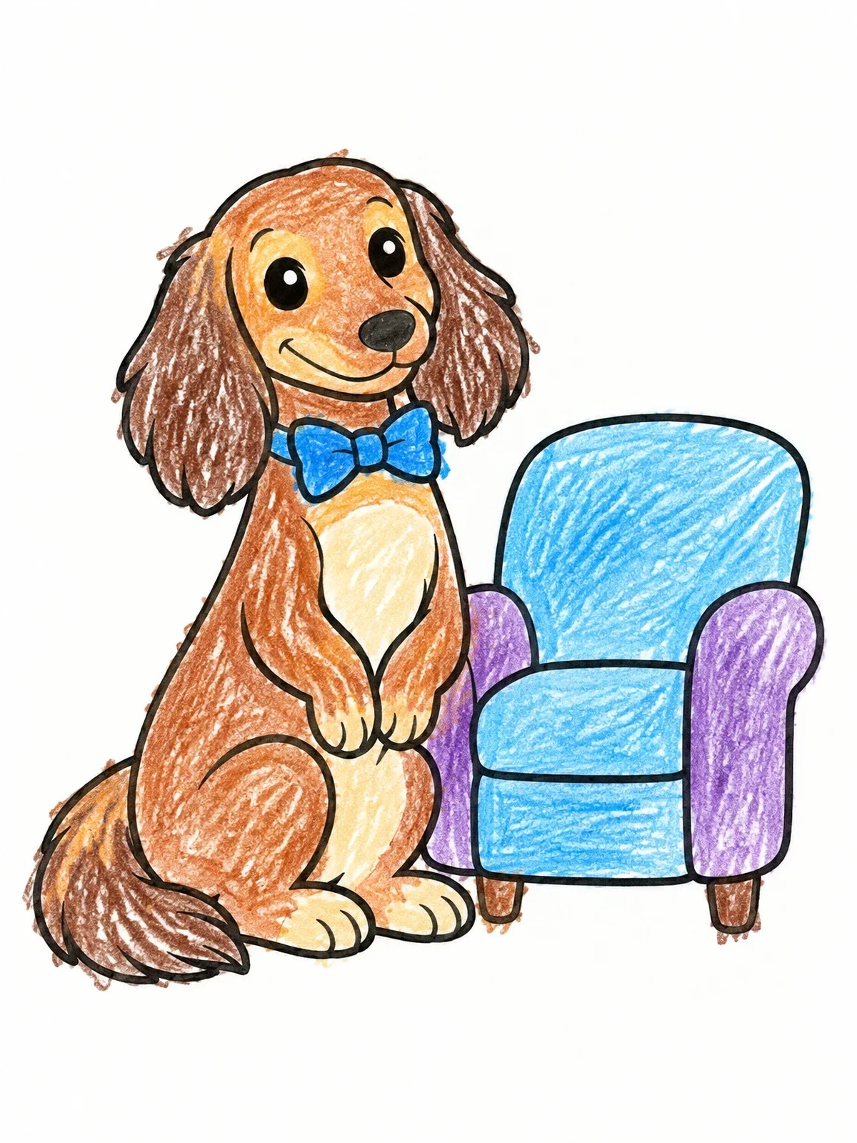 Colored example of the Long Haired Dachshund With Bow Tie coloring page