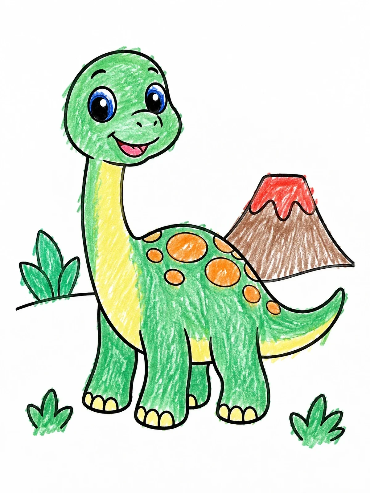 Colored example of the Cute Baby Sauropod Dinosaur coloring page