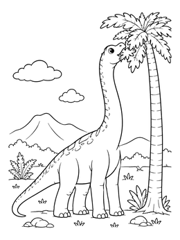 Free printable Cute Sauropod Eating Tree Leaves coloring page