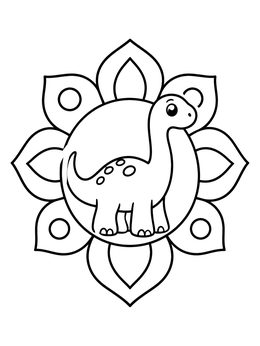 Free printable Cute Sauropod Flower Mandala coloring page