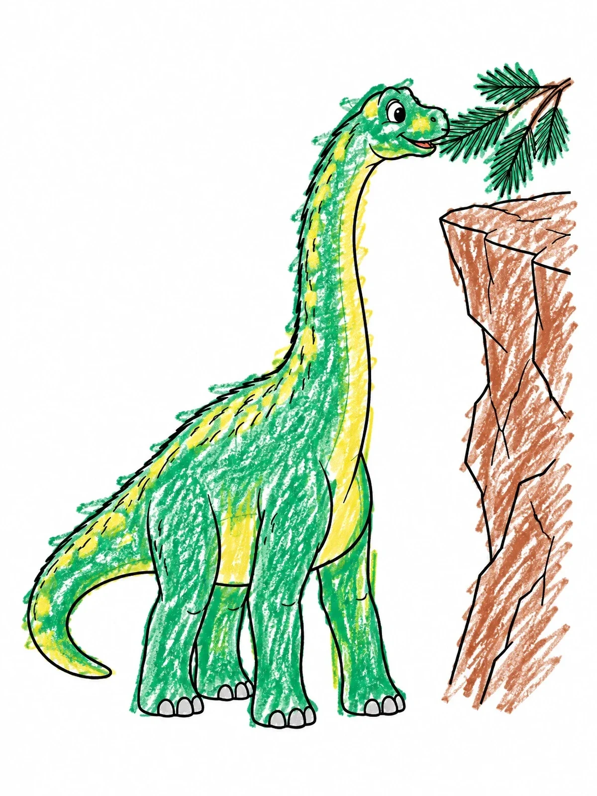 Colored example of the Friendly Sauropod Eating Cliffside Leaves coloring page