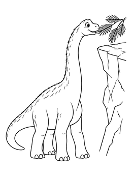 Free printable Friendly Sauropod Eating Cliffside Leaves coloring page