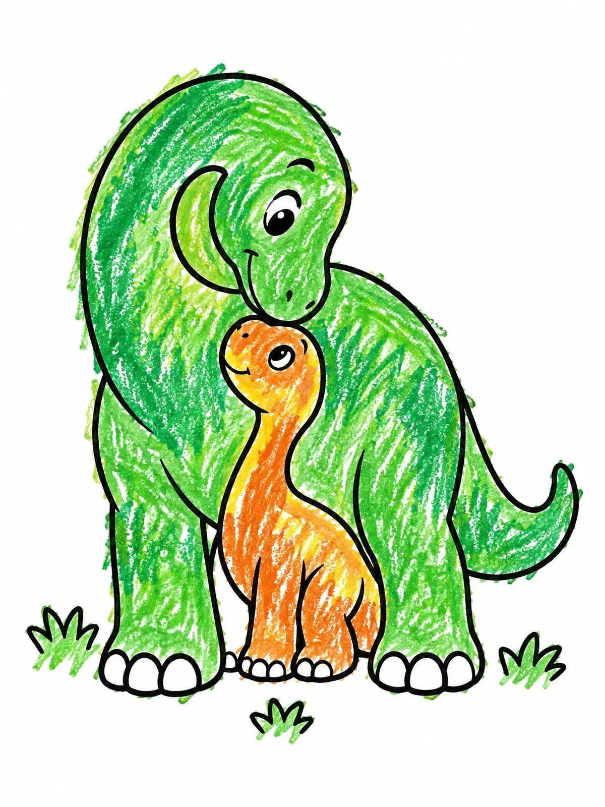 Colored example of the Mother Sauropod And Baby Dinosaur coloring page