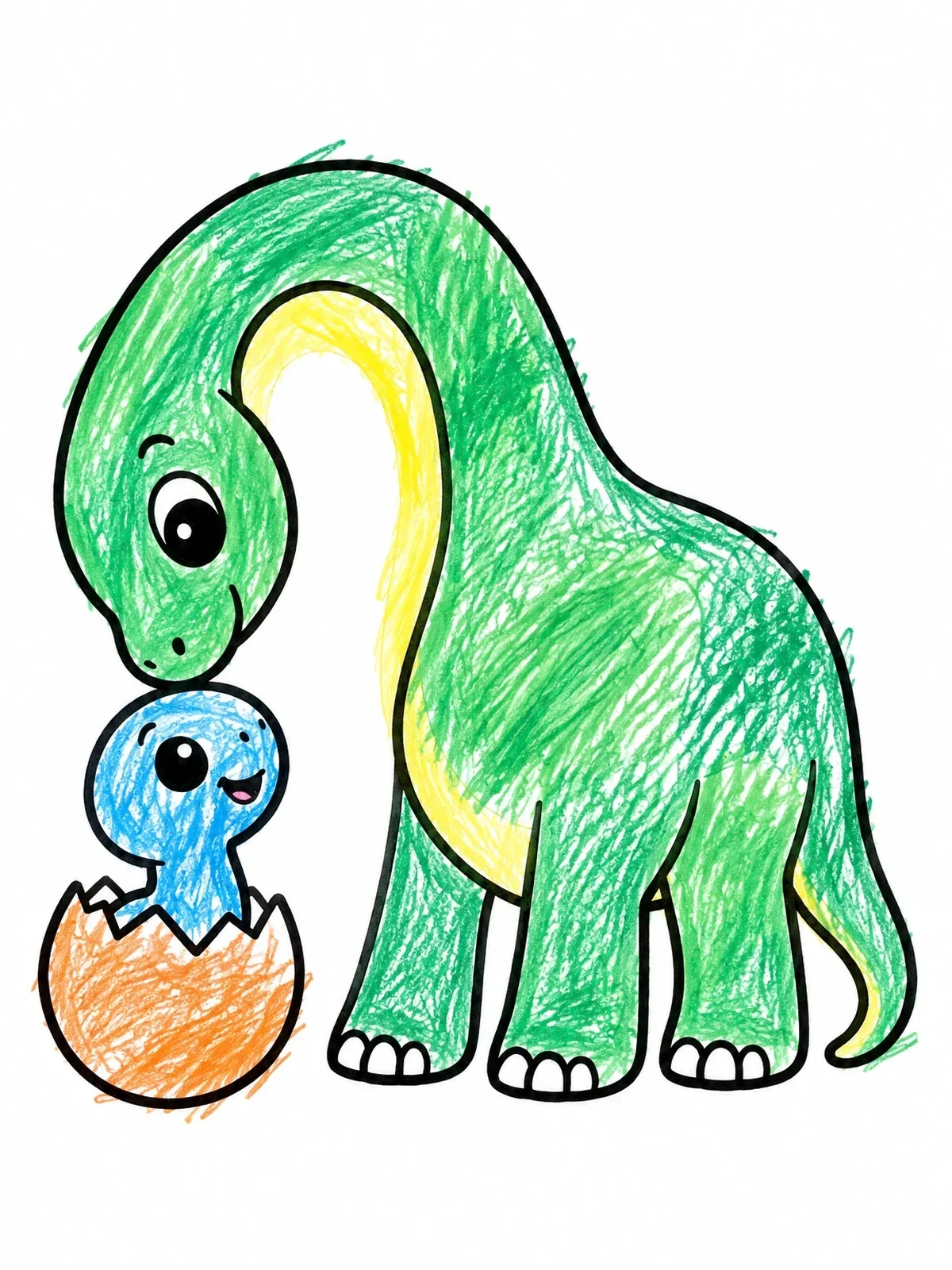 Colored example of the Mother Sauropod With Hatching Baby coloring page