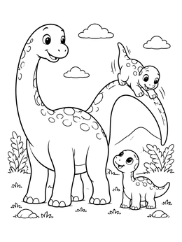 Free printable Playful Sauropod Mother And Babies coloring page