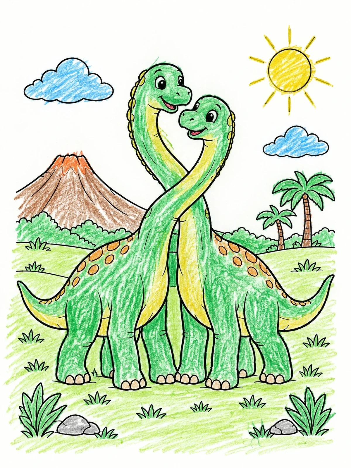 Colored example of the Playful Young Sauropod Dinosaurs coloring page