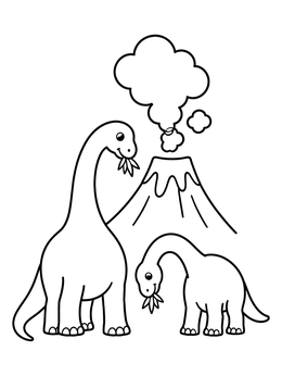 Free printable Long Neck Dinosaurs Beside Smoking Volcano coloring page