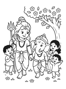 Free printable Lord Shiva And Little Ganesha Walking coloring page