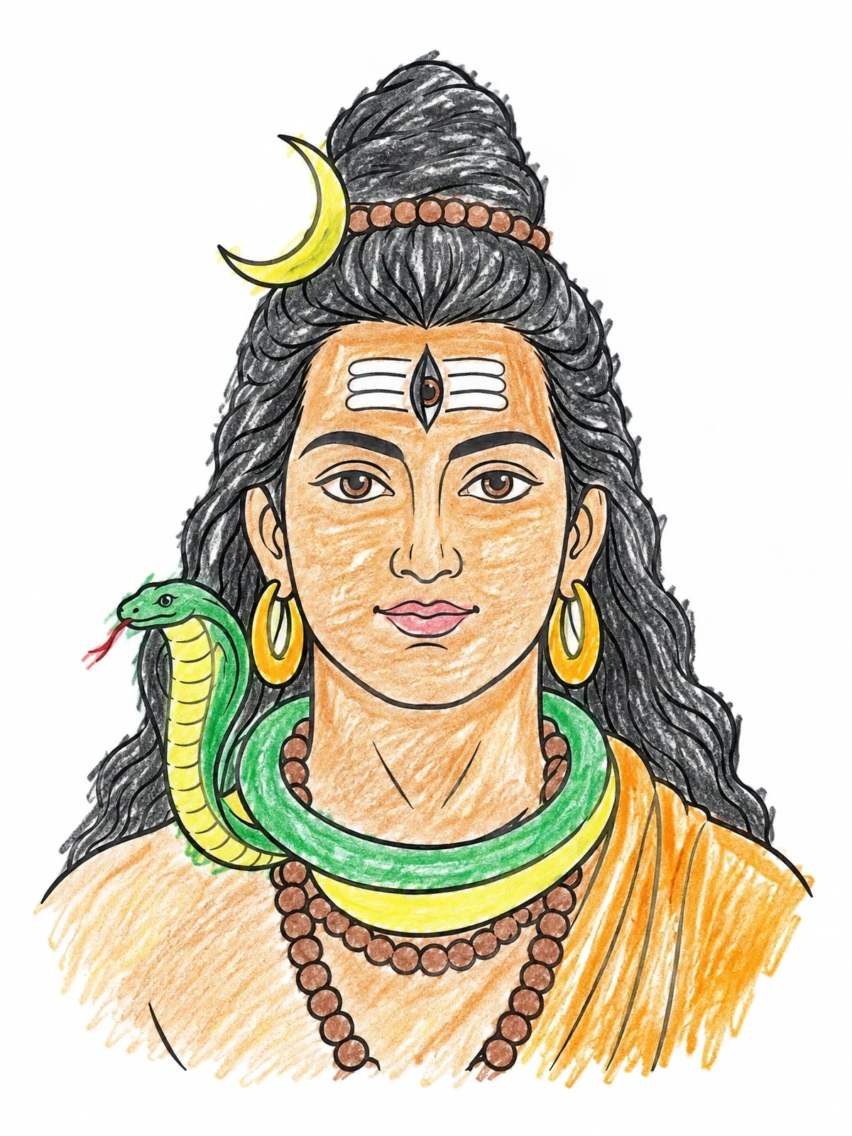Colored example of the Lord Shiva Bust With Cobra coloring page