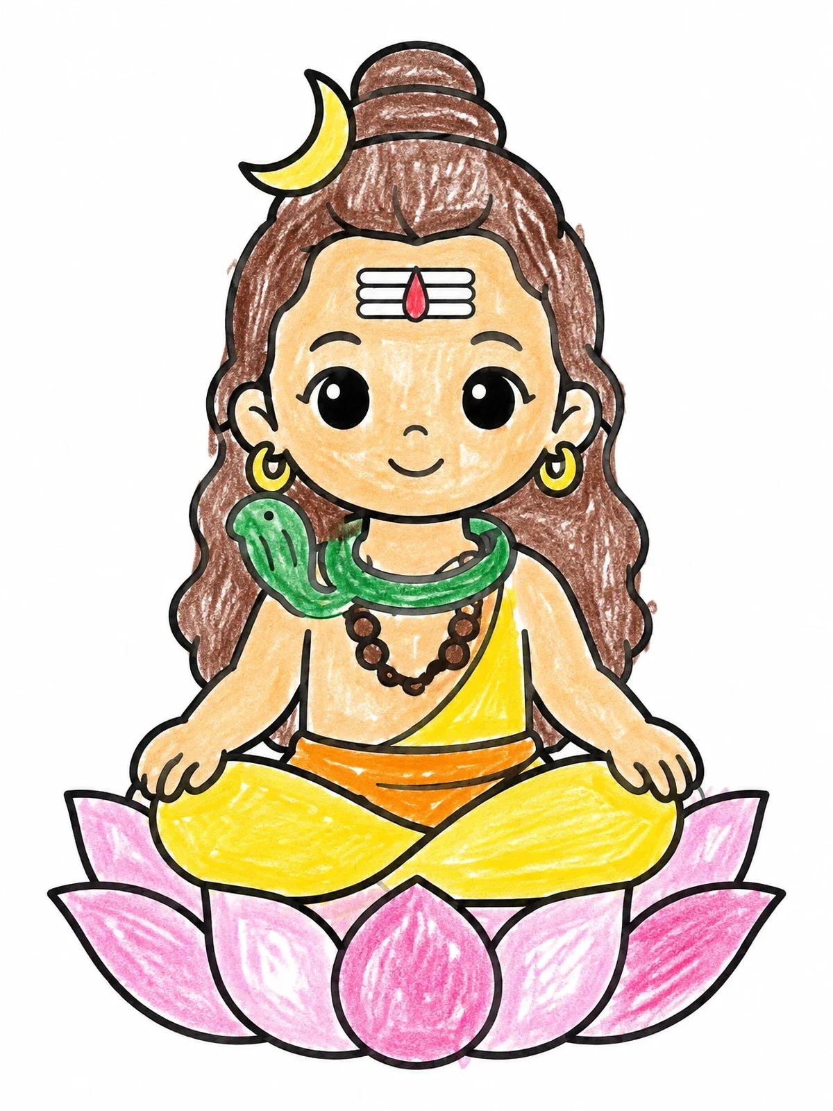 Colored example of the Cute Little Shiva On Lotus coloring page