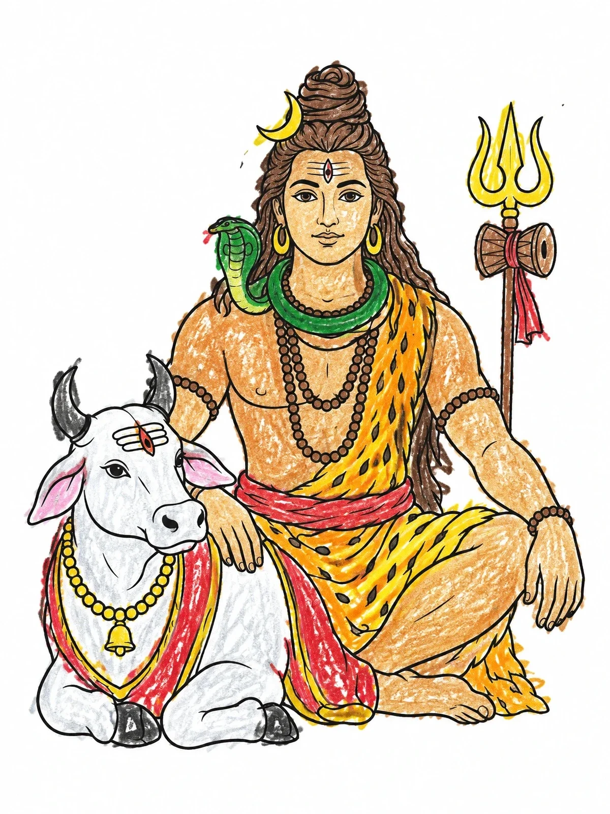 Colored example of the Lord Shiva Seated With Nandi coloring page
