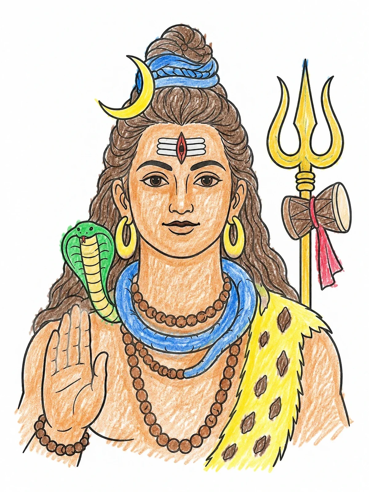 Colored example of the Lord Shiva With Trishula And Snake coloring page