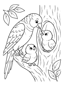 Free printable Lorikeet Feeding Chicks At Tree Hollow coloring page