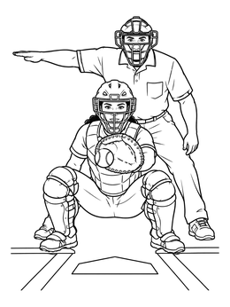 A baseball catcher and umpire behind home plate in this Los Angeles coloring page.