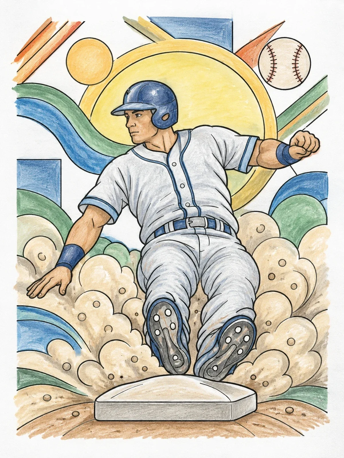 Colored example of the Baseball Player Sliding Into Base coloring page