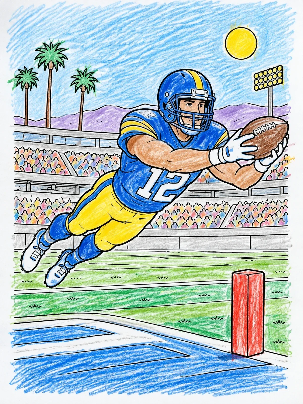 Colored example of the Diving Football Player In Stadium coloring page