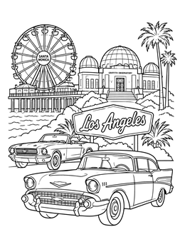 Free printable Los Angeles Landmarks And Vintage Cars coloring page
