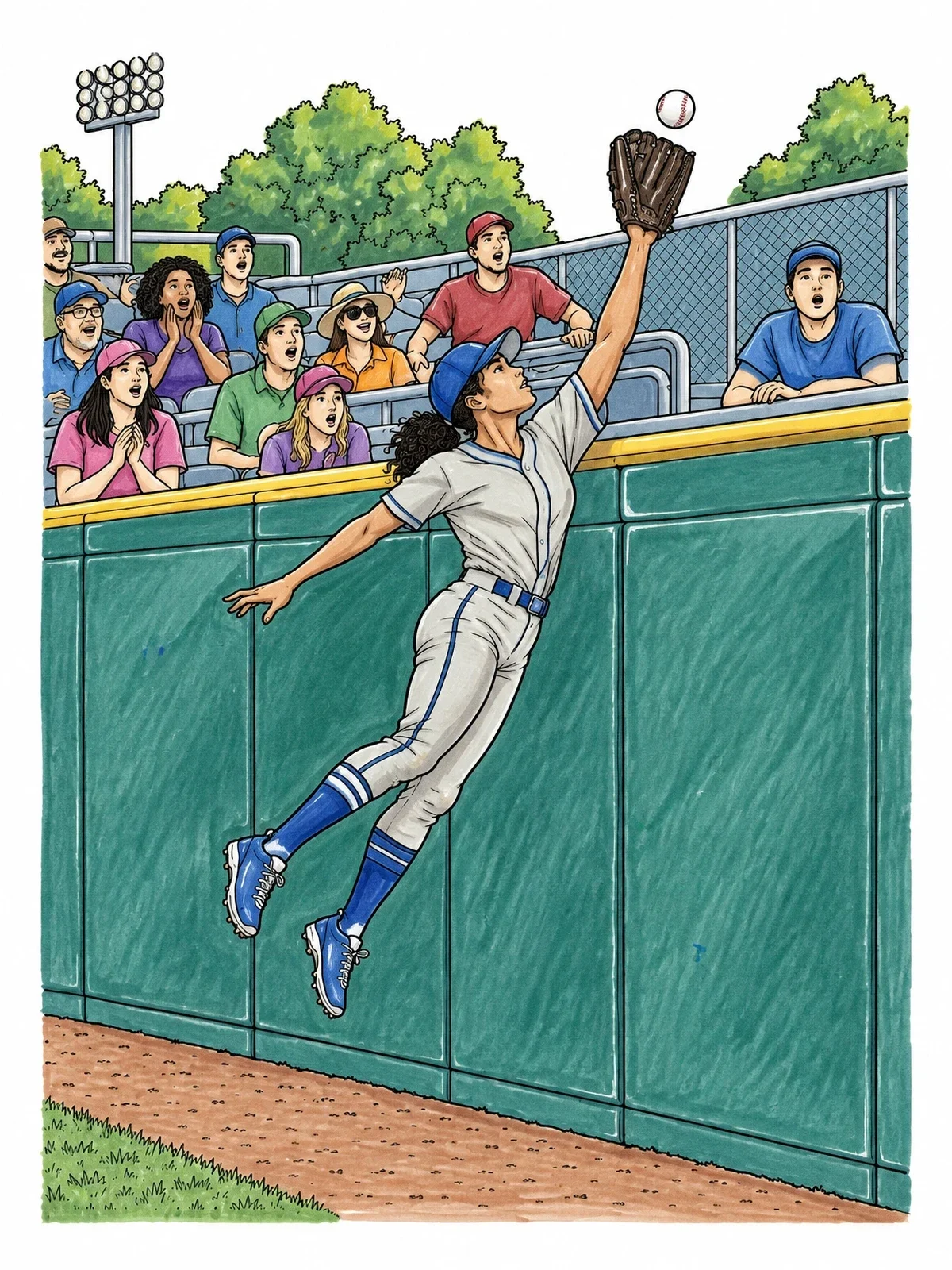 Colored example of the Outfielder Robbing A Home Run coloring page